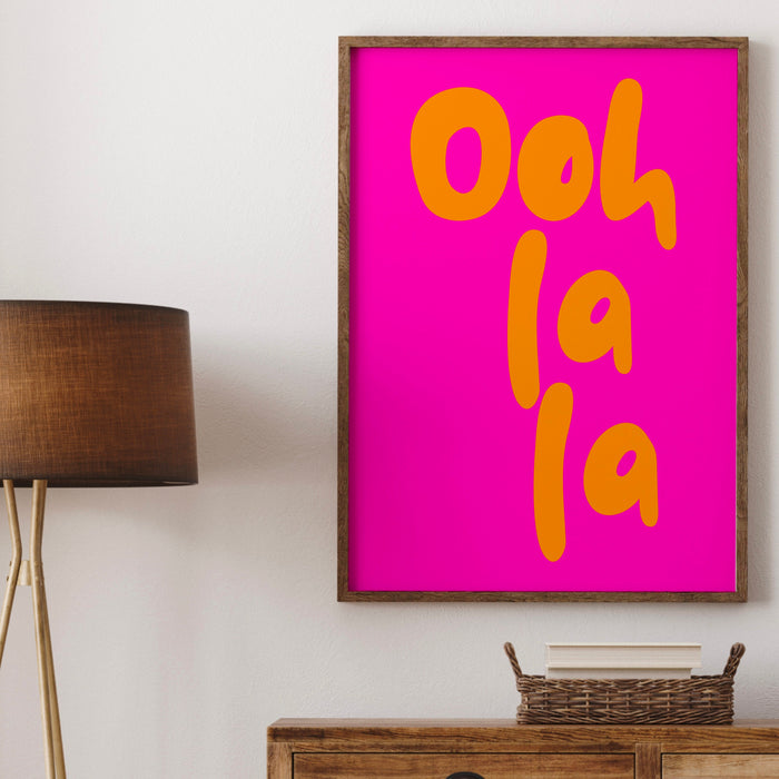 Ooh La La Pink Orange Poster, Funky 70s Pink Wall Art, Digital Artwork,Printable, Girly Dorm Room Art Trendy Retro Digital Download