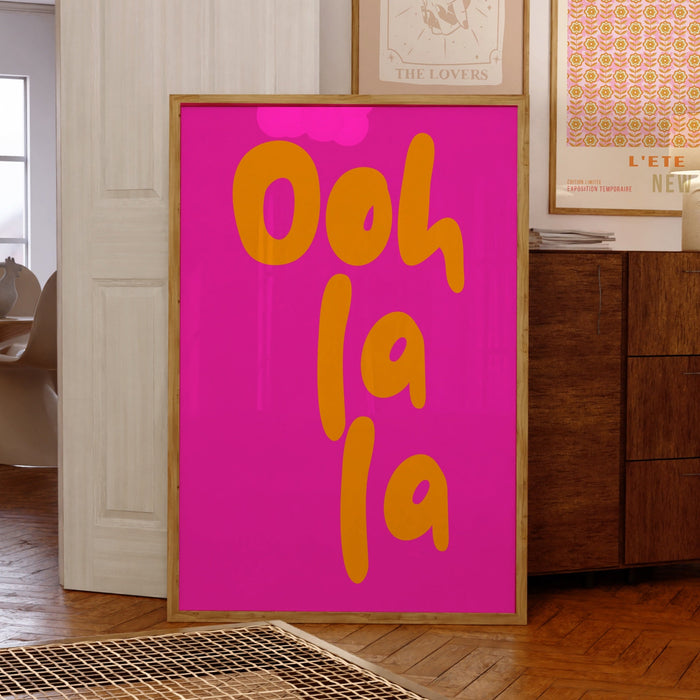 Ooh La La Pink Orange Poster, Funky 70s Pink Wall Art, Digital Artwork,Printable, Girly Dorm Room Art Trendy Retro Digital Download