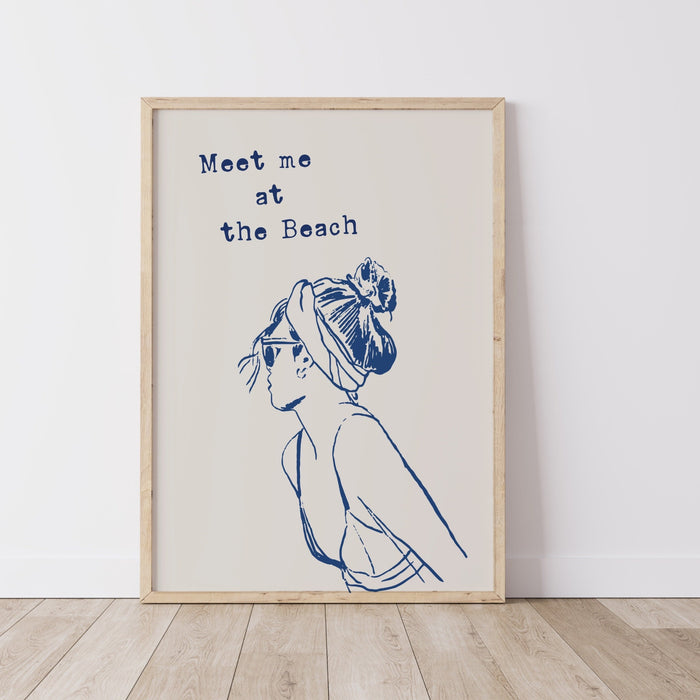 Meet Me At The Beach Print Trendy Coastal Art Blue Typography Poster Beach House Decor Ocean Wall Art Girly Print Digital Download 1 Print