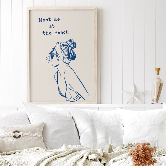 Meet Me At The Beach Print Trendy Coastal Art Blue Typography Poster Beach House Decor Ocean Wall Art Girly Print Digital Download 1 Print