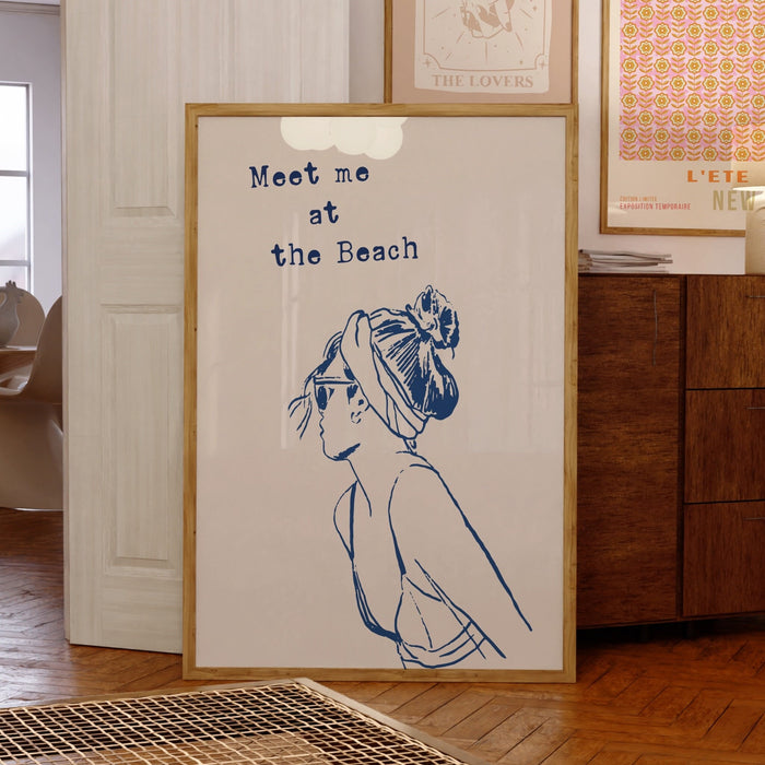 Meet Me At The Beach Print Trendy Coastal Art Blue Typography Poster Beach House Decor Ocean Wall Art Girly Print Digital Download 1 Print
