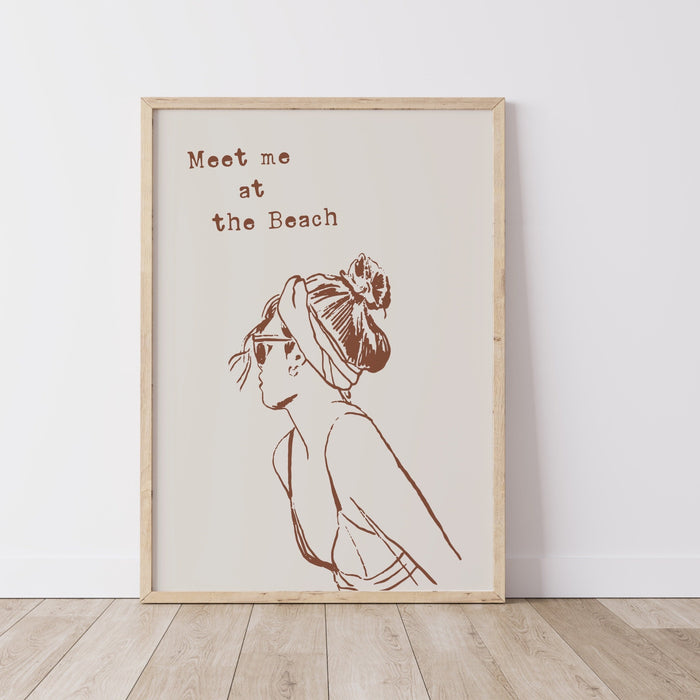 Meet Me At The Beach Print Trendy Coastal Art Beige Typography Poster Beach House Decor Ocean Wall Art Girly Print Digital Download 1 Print