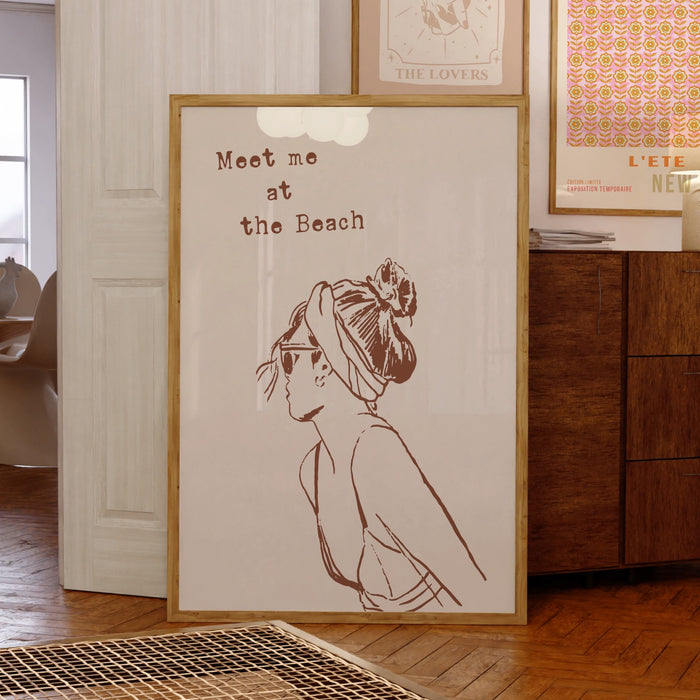 Meet Me At The Beach Print Trendy Coastal Art Beige Typography Poster Beach House Decor Ocean Wall Art Girly Print Digital Download 1 Print