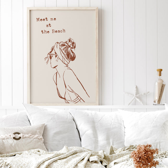 Meet Me At The Beach Print Trendy Coastal Art Beige Typography Poster Beach House Decor Ocean Wall Art Girly Print Digital Download 1 Print