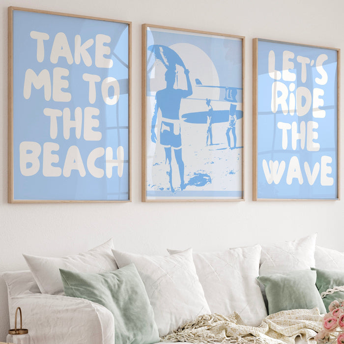 Take Me To the Beach Trendy Retro Wall Art Set of 9 Blue Aesthetic Prints Surfer Poster Coastal Wall Art Minimalist, Digital  Printables