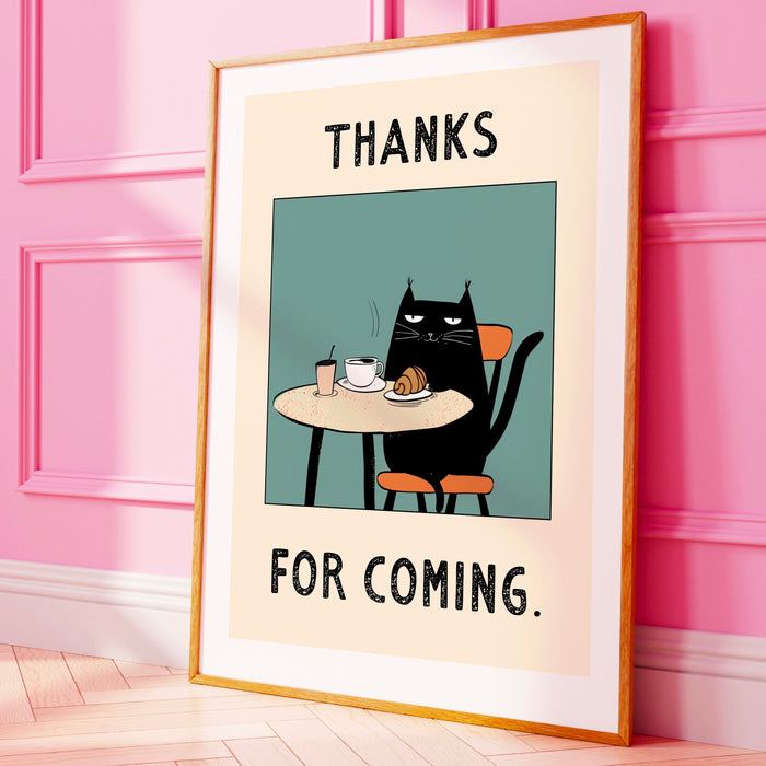 Cute Cat Coffee Print Modern Kitchen Decor Retro Poster Funny Pop Art Kitchen Art Hand Drawn Illustration Coffee Lover Gift Digiital 1 print