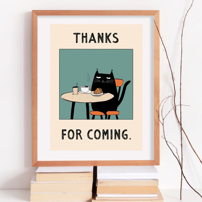 Cute Cat Coffee Print Modern Kitchen Decor Retro Poster Funny Pop Art Kitchen Art Hand Drawn Illustration Coffee Lover Gift Digiital 1 print