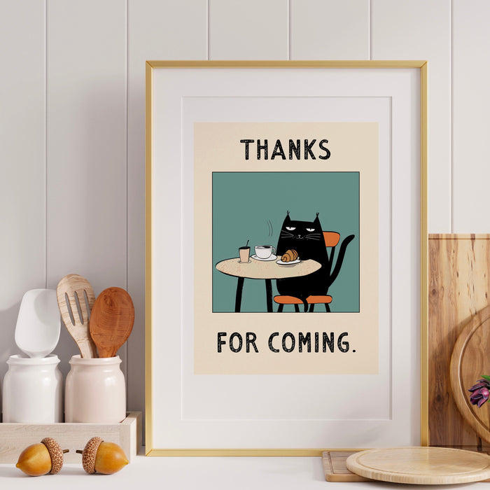 Cute Cat Coffee Print Modern Kitchen Decor Retro Poster Funny Pop Art Kitchen Art Hand Drawn Illustration Coffee Lover Gift Digiital 1 print
