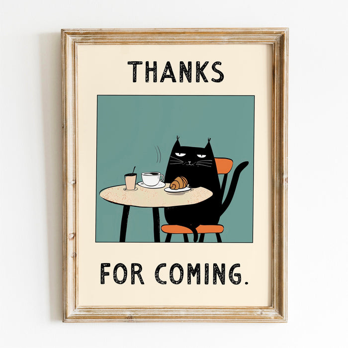 Cute Cat Coffee Print Modern Kitchen Decor Retro Poster Funny Pop Art Kitchen Art Hand Drawn Illustration Coffee Lover Gift Digiital 1 print