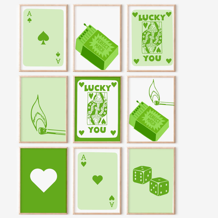 Green Trendy Retro Wall Art Set of 15 Retro Aesthetic Print Lucky Poster  Print Trendy Apartment Wall Art Funny Minimalist Digital Art