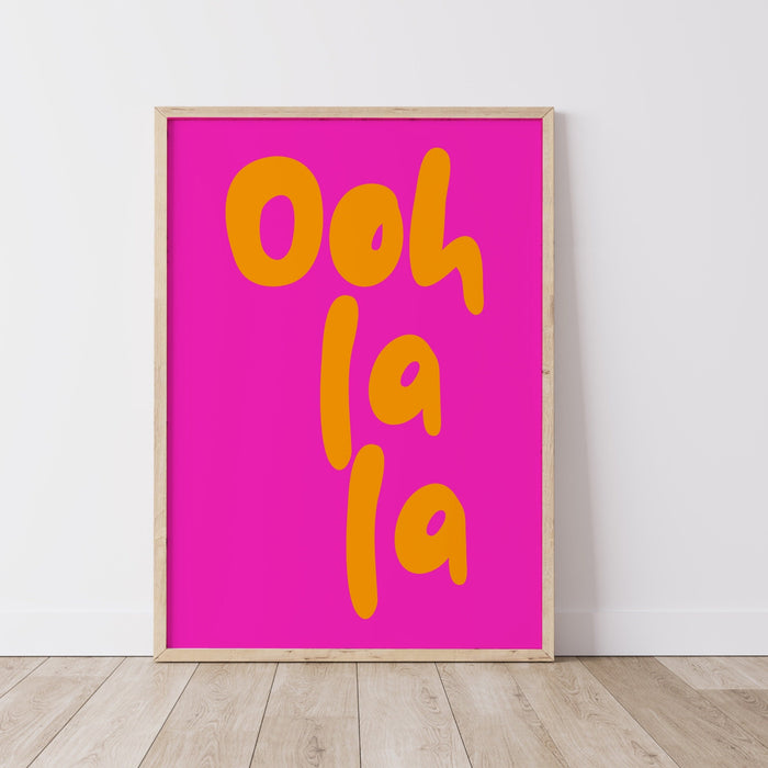 Ooh La La Pink Orange Poster, Funky 70s Pink Wall Art, Digital Artwork,Printable, Girly Dorm Room Art Trendy Retro Digital Download