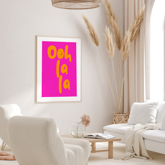 Ooh La La Pink Orange Poster, Funky 70s Pink Wall Art, Digital Artwork,Printable, Girly Dorm Room Art Trendy Retro Digital Download