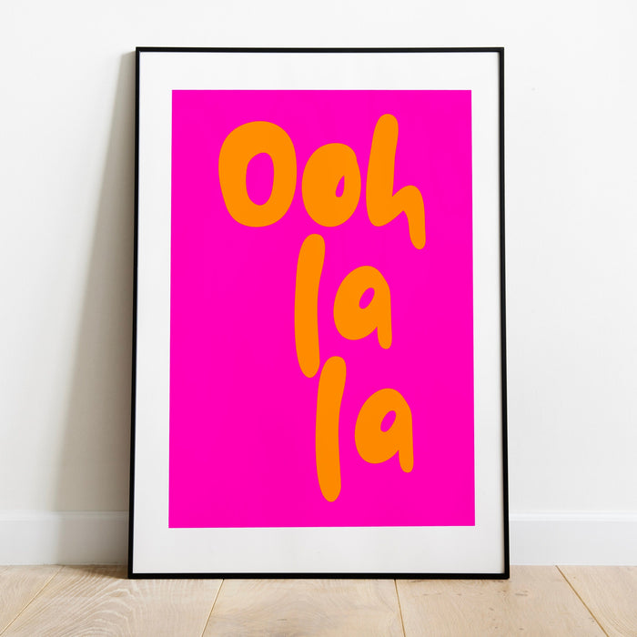 Ooh La La Pink Orange Poster, Funky 70s Pink Wall Art, Digital Artwork,Printable, Girly Dorm Room Art Trendy Retro Digital Download