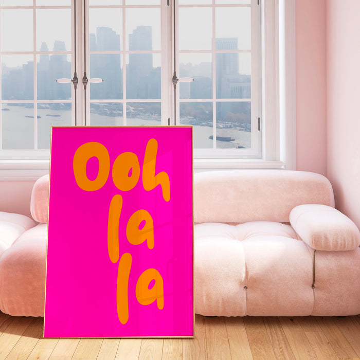 Ooh La La Pink Orange Poster, Funky 70s Pink Wall Art, Digital Artwork,Printable, Girly Dorm Room Art Trendy Retro Digital Download