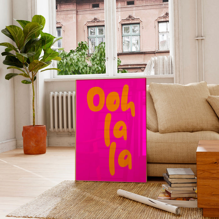 Ooh La La Pink Orange Poster, Funky 70s Pink Wall Art, Digital Artwork,Printable, Girly Dorm Room Art Trendy Retro Digital Download