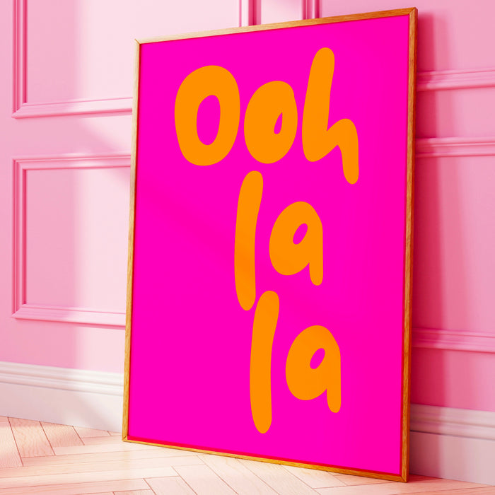 Ooh La La Pink Orange Poster, Funky 70s Pink Wall Art, Digital Artwork,Printable, Girly Dorm Room Art Trendy Retro Digital Download