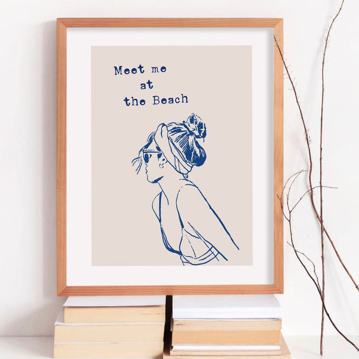 Meet Me At The Beach Print Trendy Coastal Art Blue Typography Poster Beach House Decor Ocean Wall Art Girly Print Digital Download 1 Print