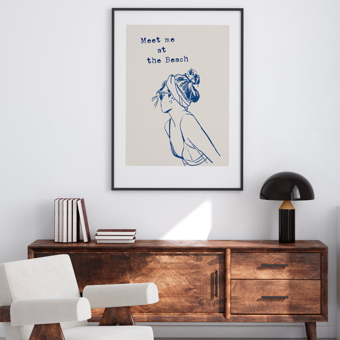 Meet Me At The Beach Print Trendy Coastal Art Blue Typography Poster Beach House Decor Ocean Wall Art Girly Print Digital Download 1 Print