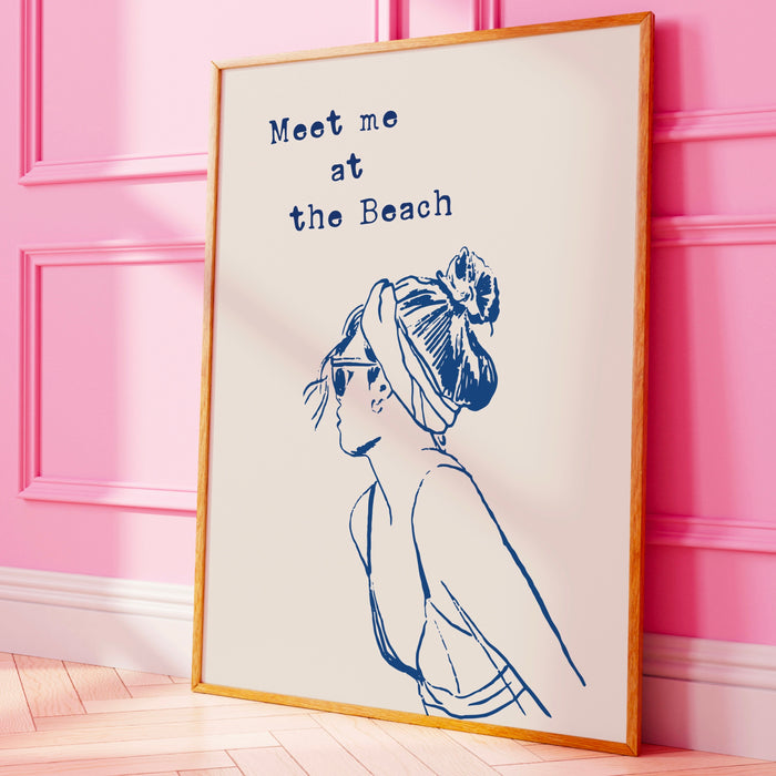 Meet Me At The Beach Print Trendy Coastal Art Blue Typography Poster Beach House Decor Ocean Wall Art Girly Print Digital Download 1 Print