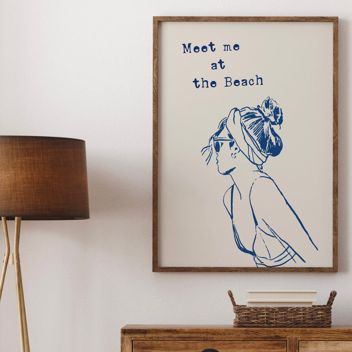 Meet Me At The Beach Print Trendy Coastal Art Blue Typography Poster Beach House Decor Ocean Wall Art Girly Print Digital Download 1 Print