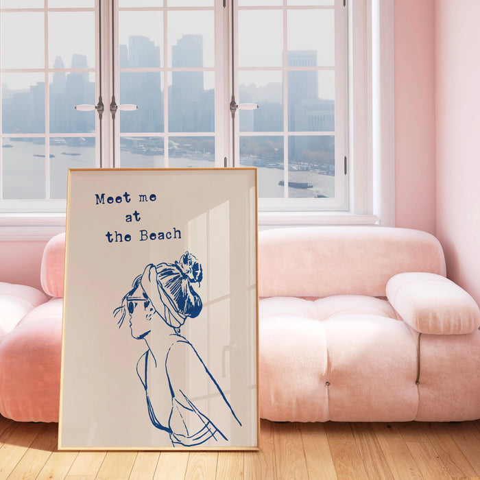 Meet Me At The Beach Print Trendy Coastal Art Blue Typography Poster Beach House Decor Ocean Wall Art Girly Print Digital Download 1 Print