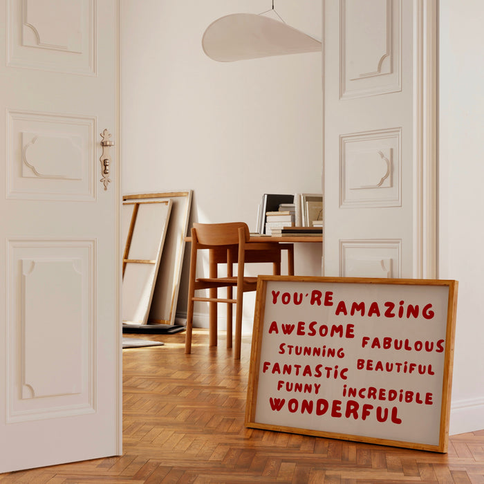 You Are Amazing Red Poster Positive Bedroom Wall Art Neutral Digital Artwork,Printable, Girly Dorm Room Art Trendy Retro Digital Download