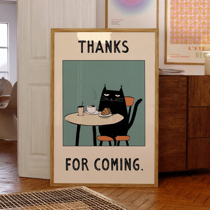 Cute Cat Coffee Print Modern Kitchen Decor Retro Poster Funny Pop Art Kitchen Art Hand Drawn Illustration Coffee Lover Gift Digiital 1 print