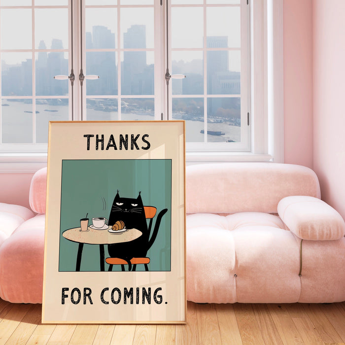 Cute Cat Coffee Print Modern Kitchen Decor Retro Poster Funny Pop Art Kitchen Art Hand Drawn Illustration Coffee Lover Gift Digiital 1 print