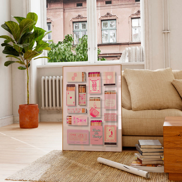 Cool Prints Trendy Retro Matchbox Wall Art Aesthetic Print Lucky You Poster Pink Funny Cute Kitchen Prints Apartment Poster Digital Download