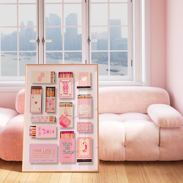 Cool Prints Trendy Retro Matchbox Wall Art Aesthetic Print Lucky You Poster Pink Funny Cute Kitchen Prints Apartment Poster Digital Download