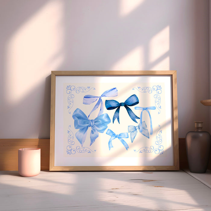 Baby Blue Coquette Bows Art Digital Download 70s Style Poster Blue Dorm Decor Dork Room Girls Nursery Digital Wall Art 1 Print