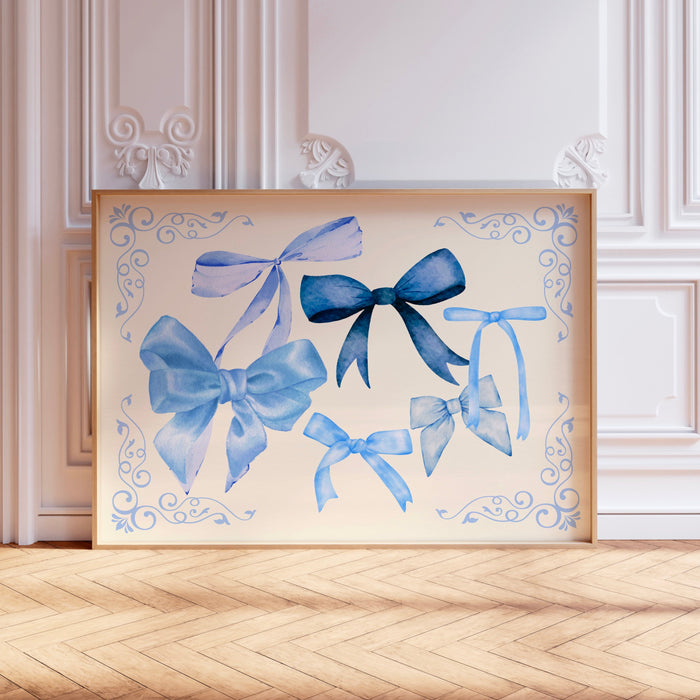 Baby Blue Coquette Bows Art Digital Download 70s Style Poster Blue Dorm Decor Dork Room Girls Nursery Digital Wall Art 1 Print