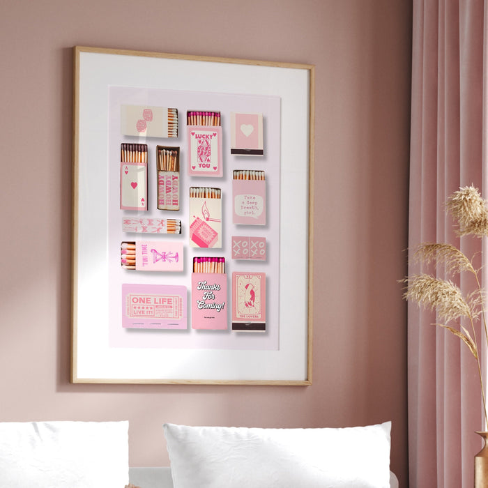 Cool Prints Trendy Retro Matchbox Wall Art Aesthetic Print Lucky You Poster Pink Funny Cute Kitchen Prints Apartment Poster Digital Download