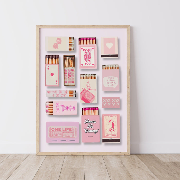 Cool Prints Trendy Retro Matchbox Wall Art Aesthetic Print Lucky You Poster Pink Funny Cute Kitchen Prints Apartment Poster Digital Download
