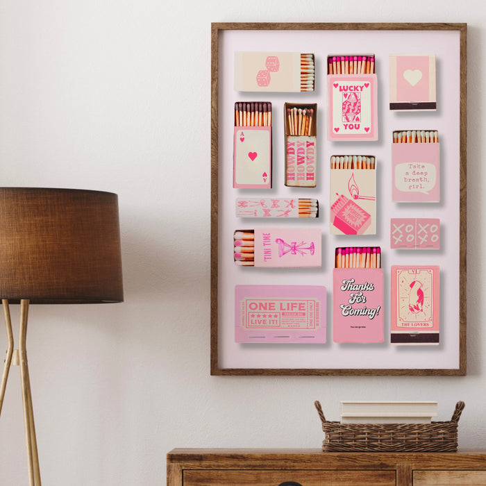 Cool Prints Trendy Retro Matchbox Wall Art Aesthetic Print Lucky You Poster Pink Funny Cute Kitchen Prints Apartment Poster Digital Download