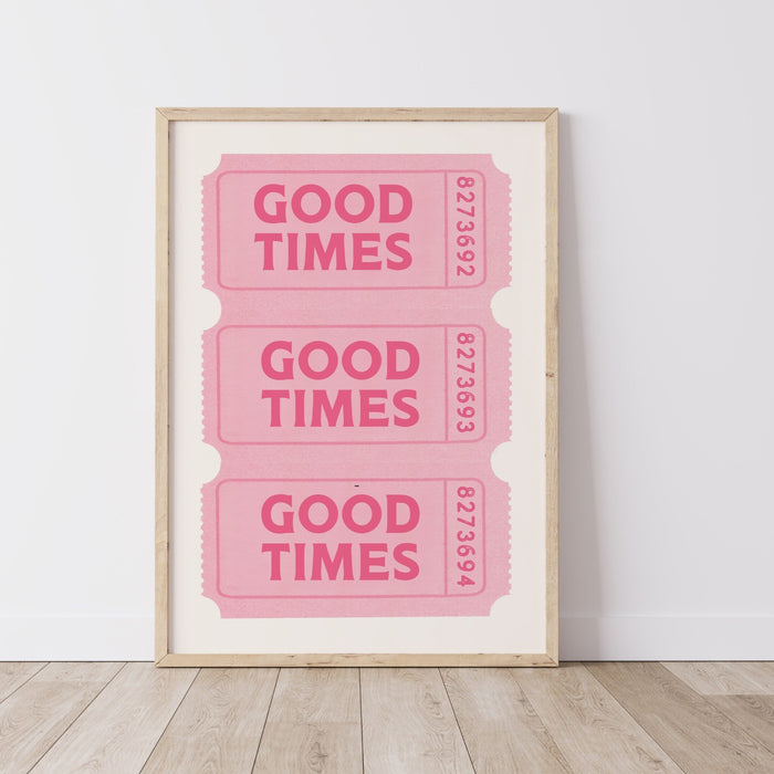 Good Times Ticket Pink Poster, Funky 70s Pink Wall Art, Digital Artwork,Printable, Girly Dorm Room Art Trendy Retro Digital Download 1 Print