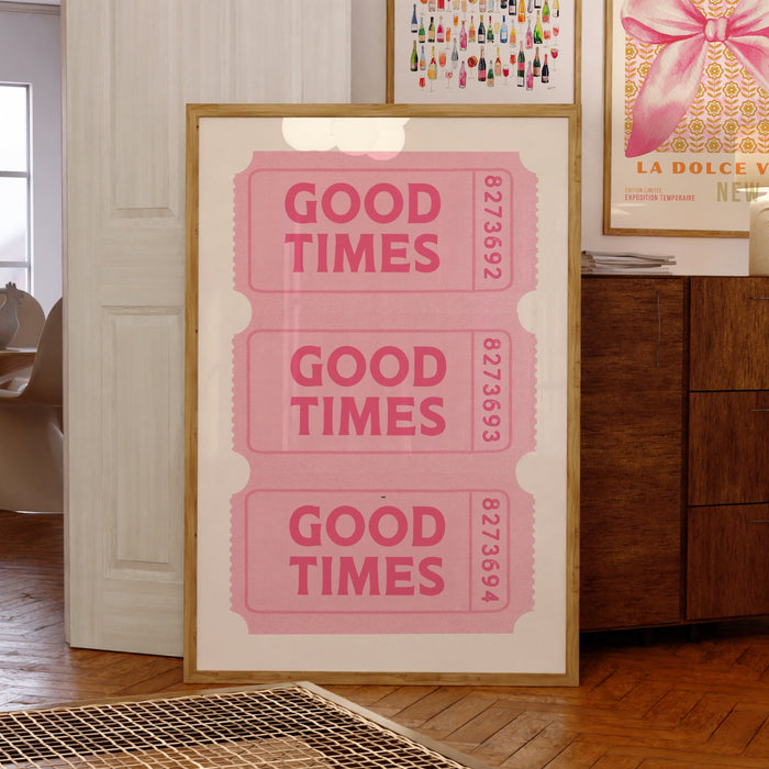 Good Times Ticket Pink Poster, Funky 70s Pink Wall Art, Digital Artwork,Printable, Girly Dorm Room Art Trendy Retro Digital Download 1 Print