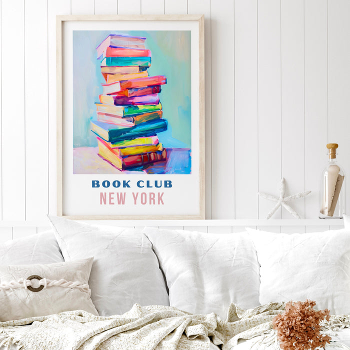 Book Lover New York Book Club Print Gift Poster Coquette Books Painting Trendy College Dorm Bookworm Wall Art Travel Poster Digital Download