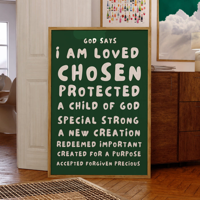 God Says I Am Loved Christian Scripture Gift Pink Orange Poster Pink Wall Art Printable Maximalist Christian Dorm Digital Download