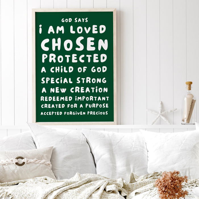 God Says I Am Loved Christian Scripture Gift Pink Orange Poster Pink Wall Art Printable Maximalist Christian Dorm Digital Download