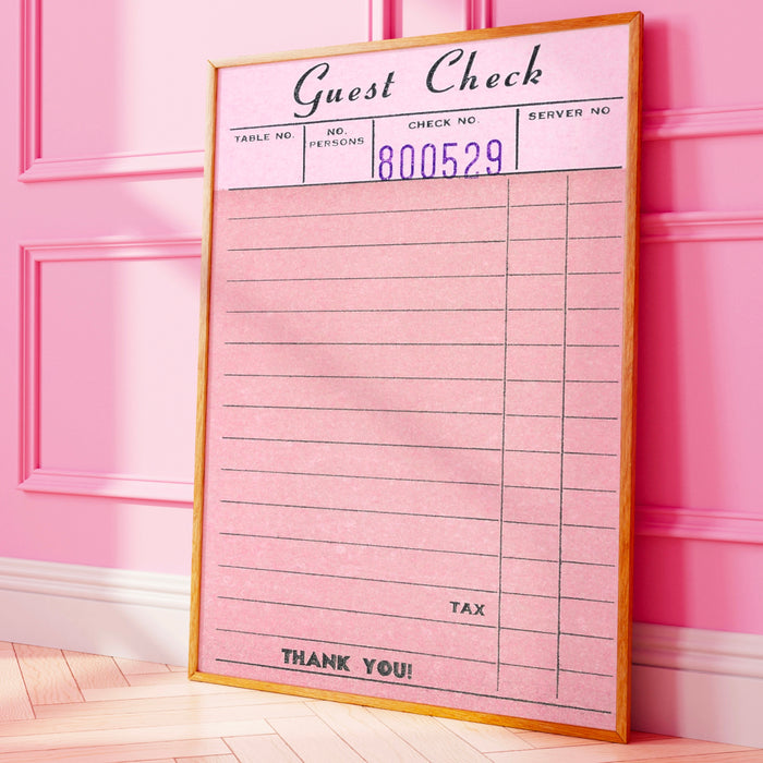 Guest Check Personalizable Pink Poster Funky 70s Pink Wall Art Digital Artwork Printable, Girly Dorm Room Art Trendy Retro Download 1 Print