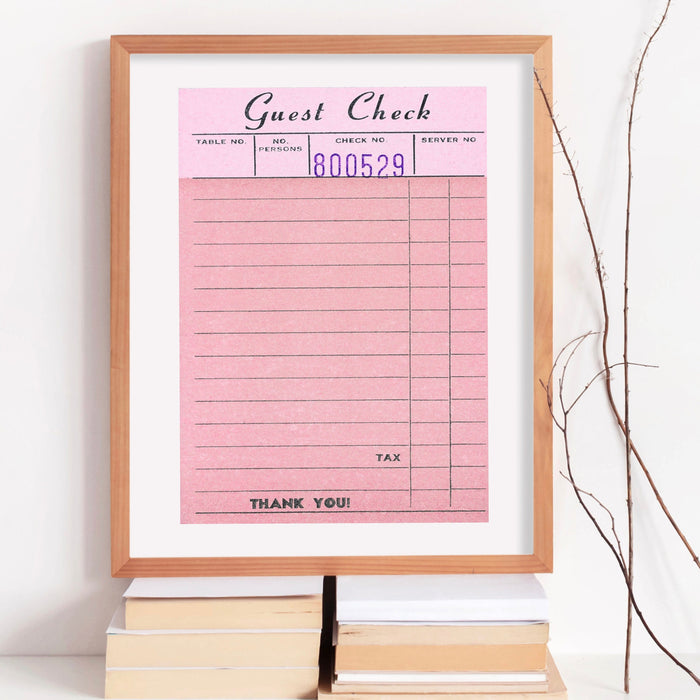 Guest Check Personalizable Pink Poster Funky 70s Pink Wall Art Digital Artwork Printable, Girly Dorm Room Art Trendy Retro Download 1 Print