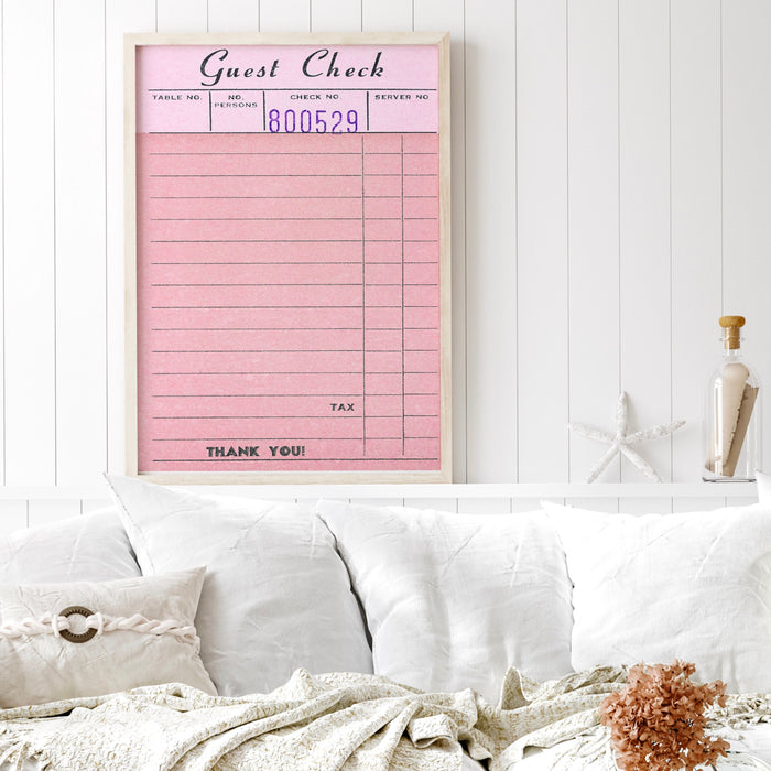 Guest Check Personalizable Pink Poster Funky 70s Pink Wall Art Digital Artwork Printable, Girly Dorm Room Art Trendy Retro Download 1 Print