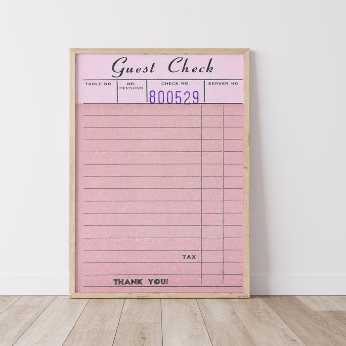 Guest Check Personalizable Pink Poster Funky 70s Pink Wall Art Digital Artwork Printable, Girly Dorm Room Art Trendy Retro Download 1 Print