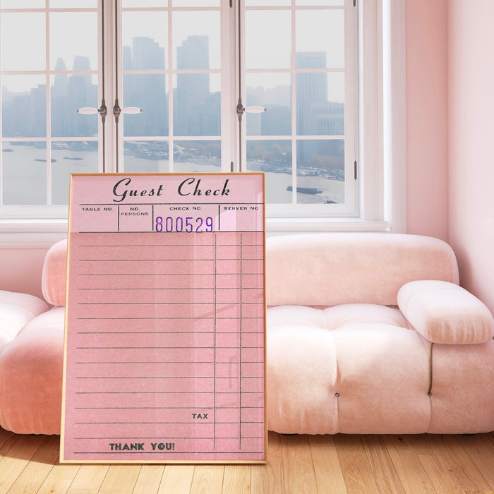 Guest Check Personalizable Pink Poster Funky 70s Pink Wall Art Digital Artwork Printable, Girly Dorm Room Art Trendy Retro Download 1 Print