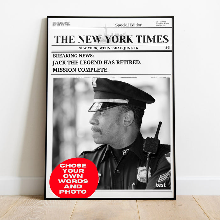 Police Retirement Gift for Men or Women Military Police Christmas Card Police Birthday Party Decorations Personalized Newspaper Print