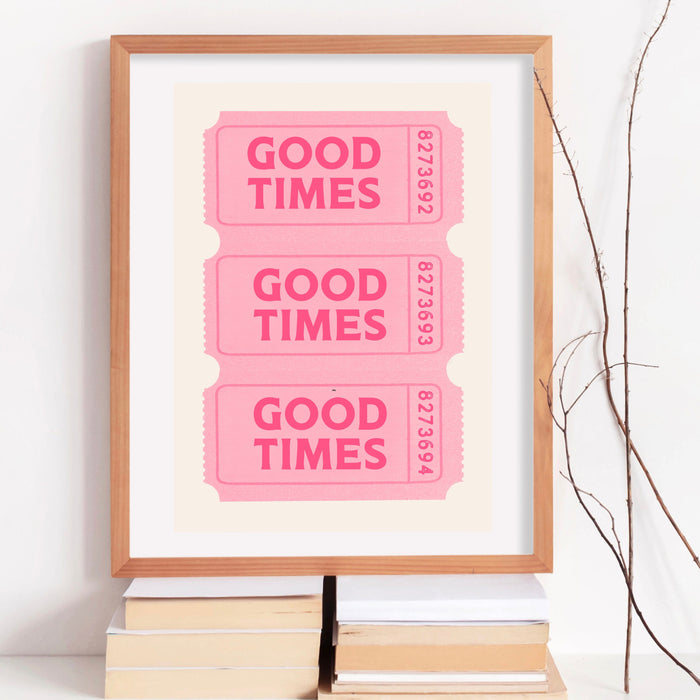 Good Times Ticket Pink Poster, Funky 70s Pink Wall Art, Digital Artwork,Printable, Girly Dorm Room Art Trendy Retro Digital Download 1 Print