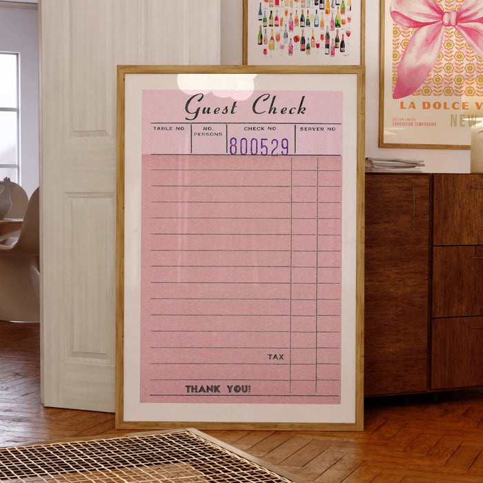 Guest Check Personalizable Pink Poster Funky 70s Pink Wall Art Digital Artwork Printable, Girly Dorm Room Art Trendy Retro Download 1 Print