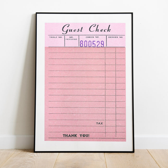 Guest Check Personalizable Pink Poster Funky 70s Pink Wall Art Digital Artwork Printable, Girly Dorm Room Art Trendy Retro Download 1 Print