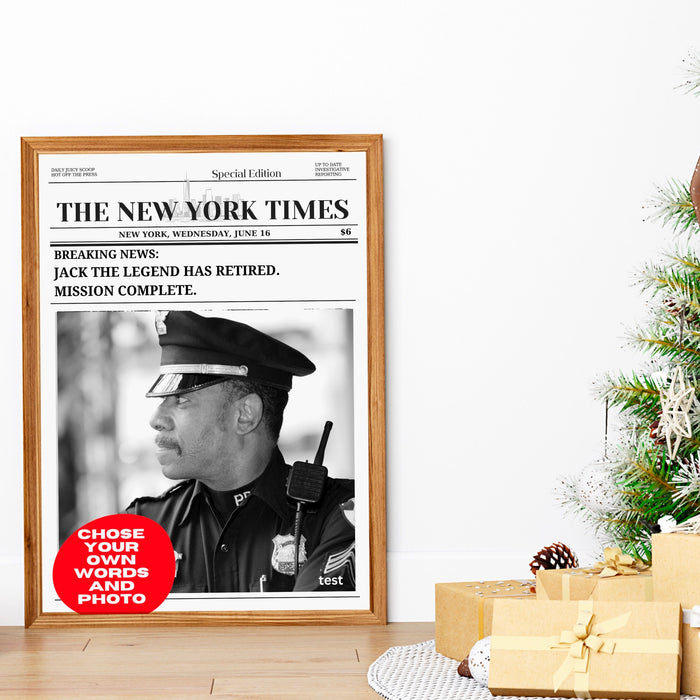 Police Retirement Gift for Men or Women Military Police Christmas Card Police Birthday Party Decorations Personalized Newspaper Print
